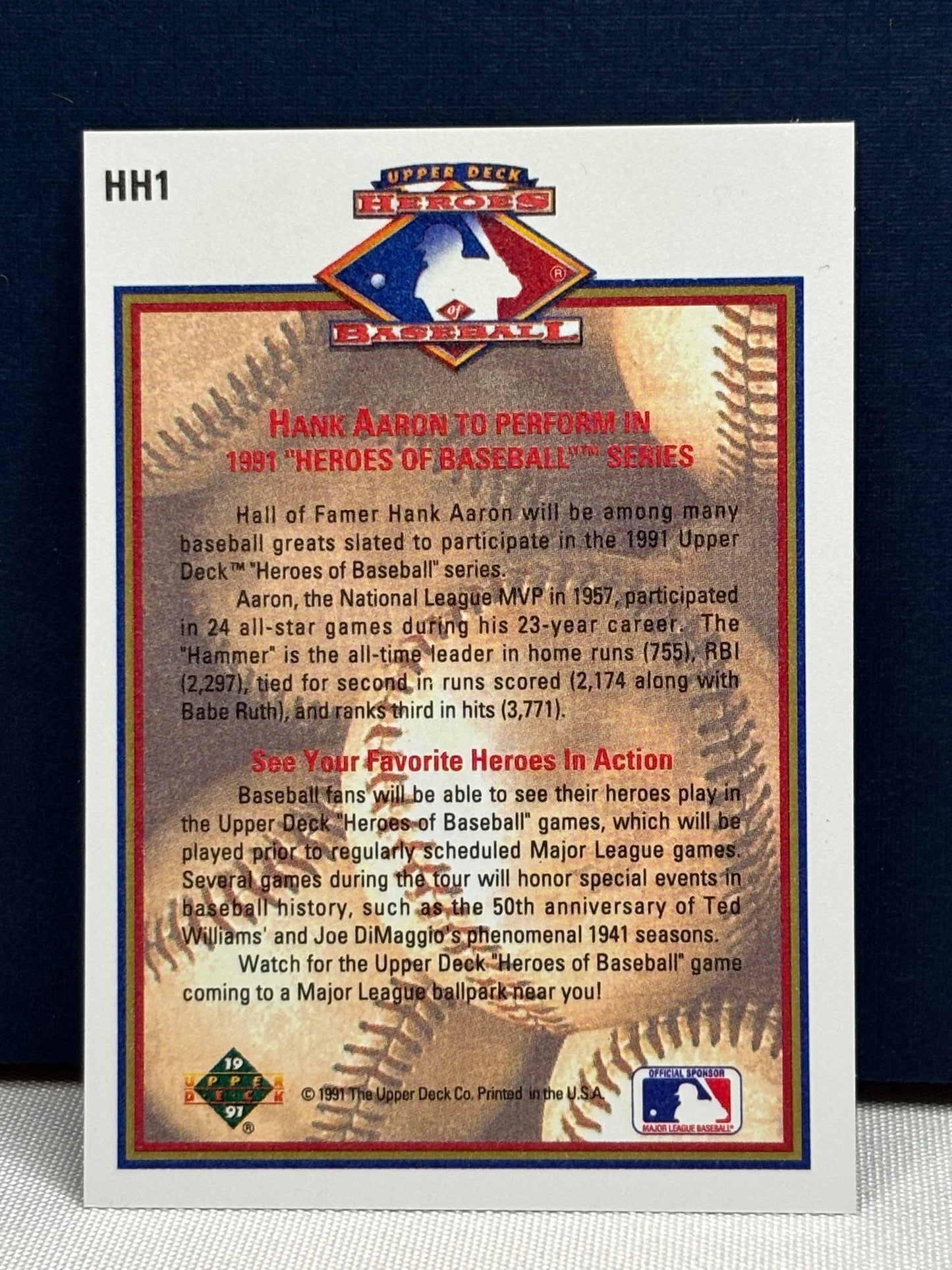 1991 Upper Deck Heroes of Baseball: Hank Aaron #HH1