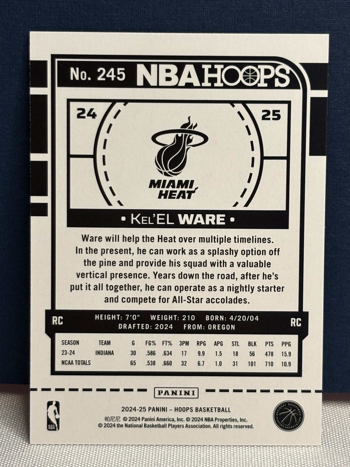 2024-25 Hoops: Kel’el Ware Rookie Card
