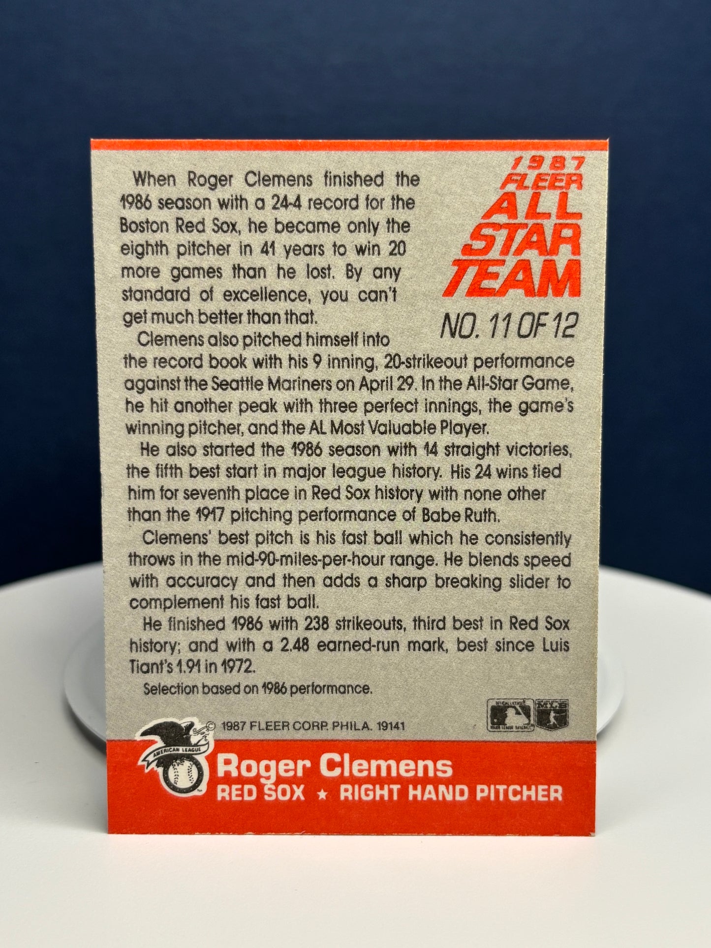 Roger Clemens 1987 Fleer All Star Team