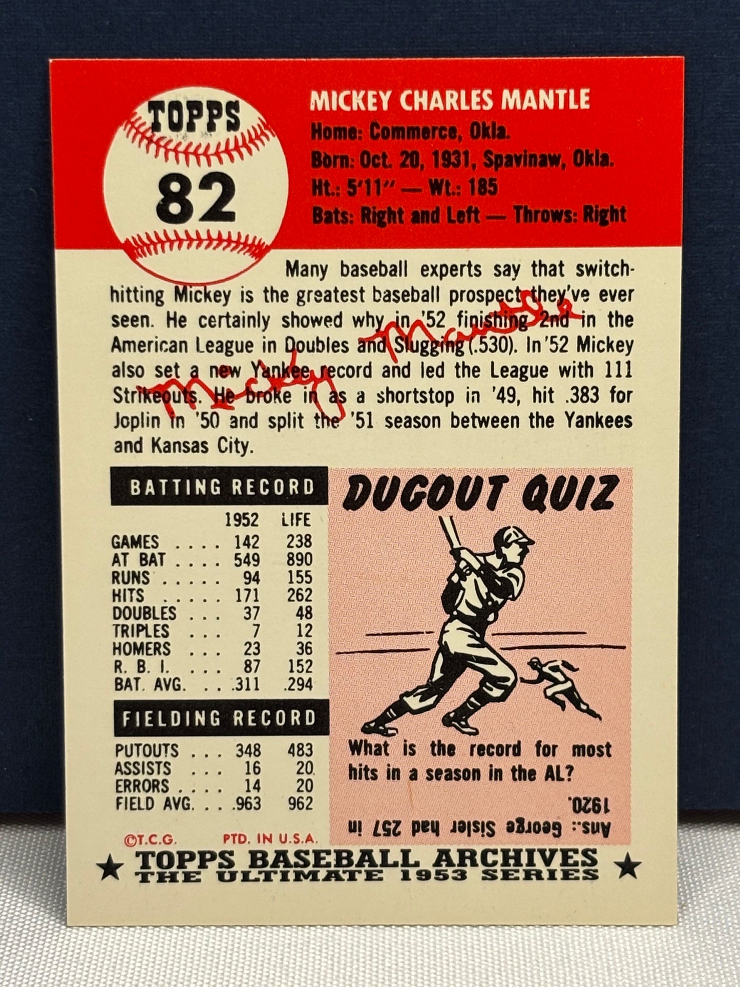 Topps Archives 1953 Mickey Mantle #82