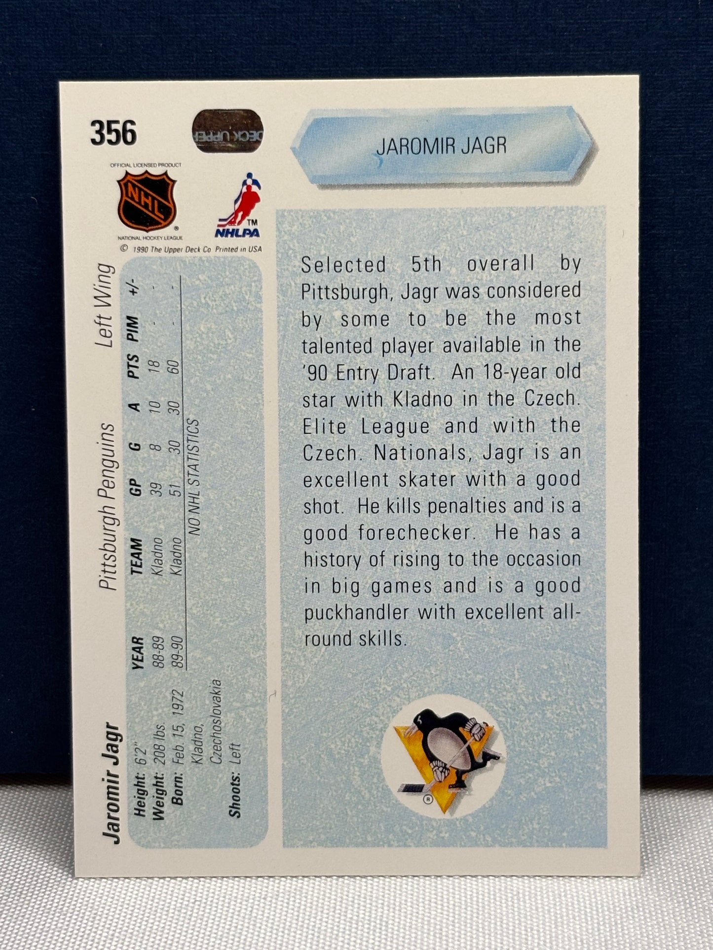 1991 Upper Deck: Jaromir Jagr Number 1 Draft #356