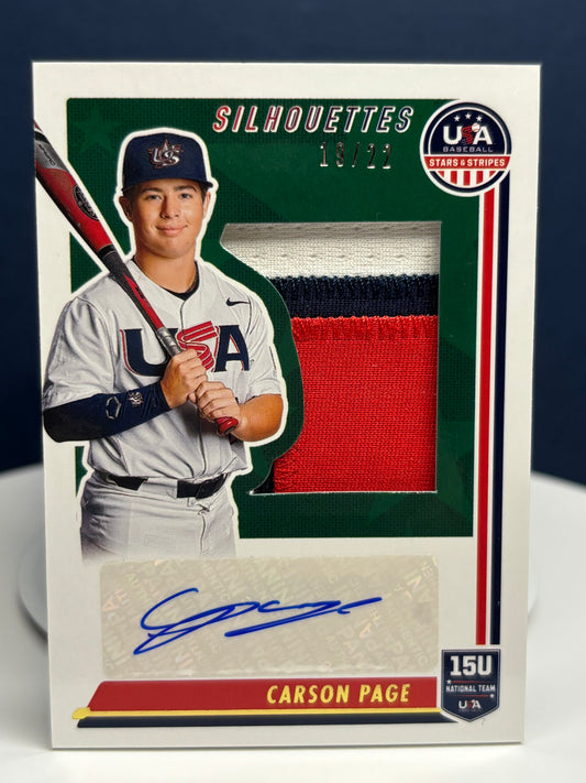 Carson Page 2022 USA Baseball Stars and Stripes silhouettes 19 of 22 (material and autograph)