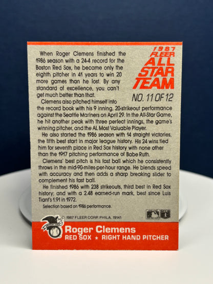 Roger Clemens 1987 Fleer All Star Team