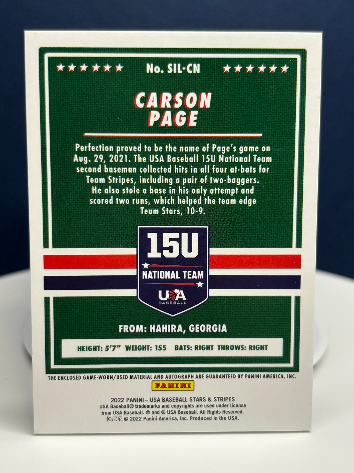 Carson Page 2022 USA Baseball Stars and Stripes silhouettes 19 of 22 (material and autograph)