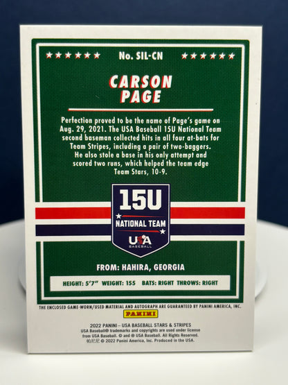 Carson Page 2022 USA Baseball Stars and Stripes silhouettes 19 of 22 (material and autograph)