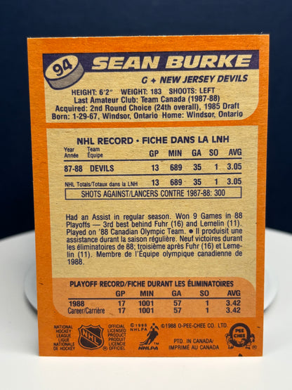 Sean Burke (RC) 1988 O-Pee-Chee