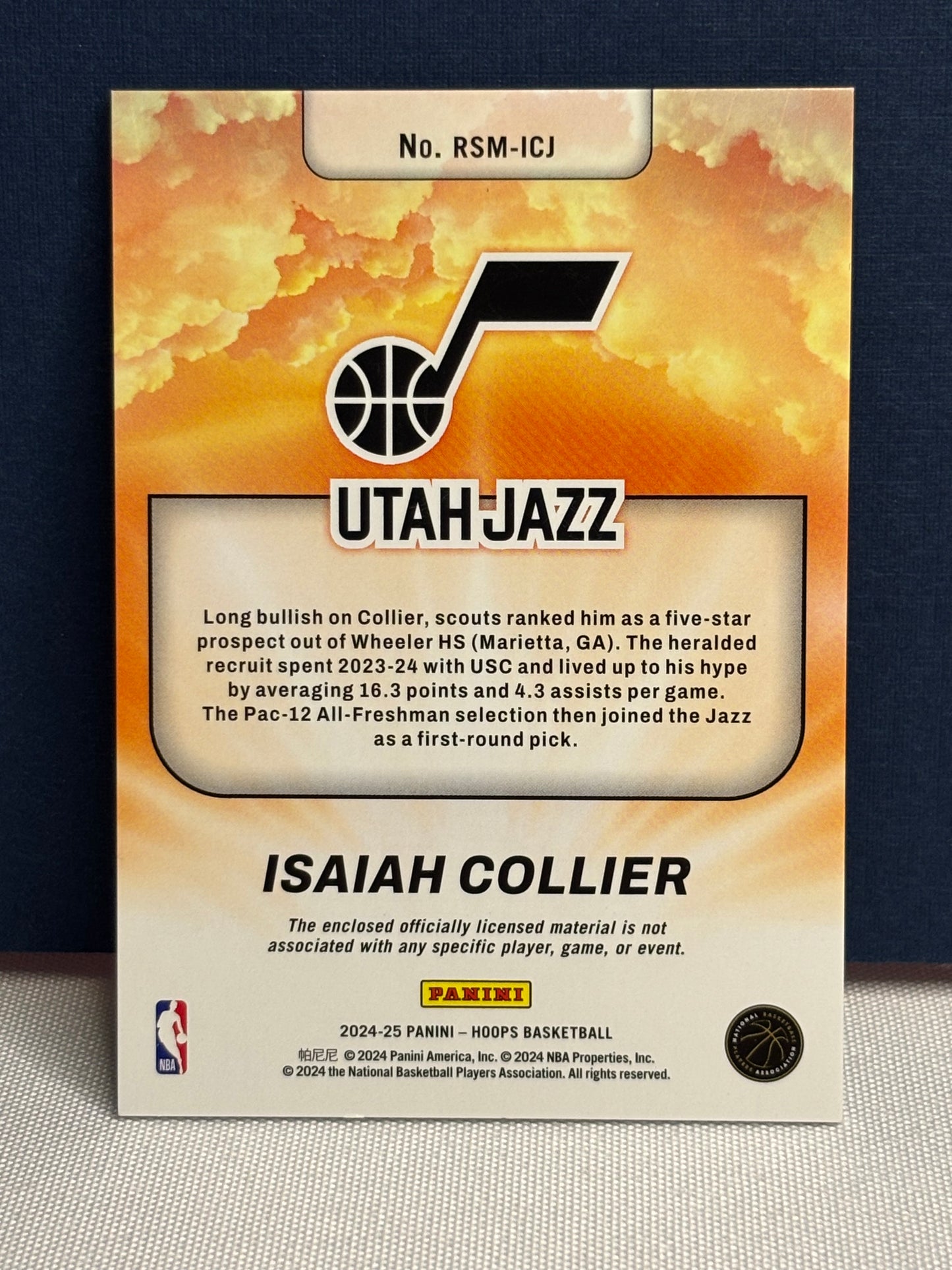 2024-25 Hoops Rise ‘n Shine: Isaiah Collier Rookie Card (material)