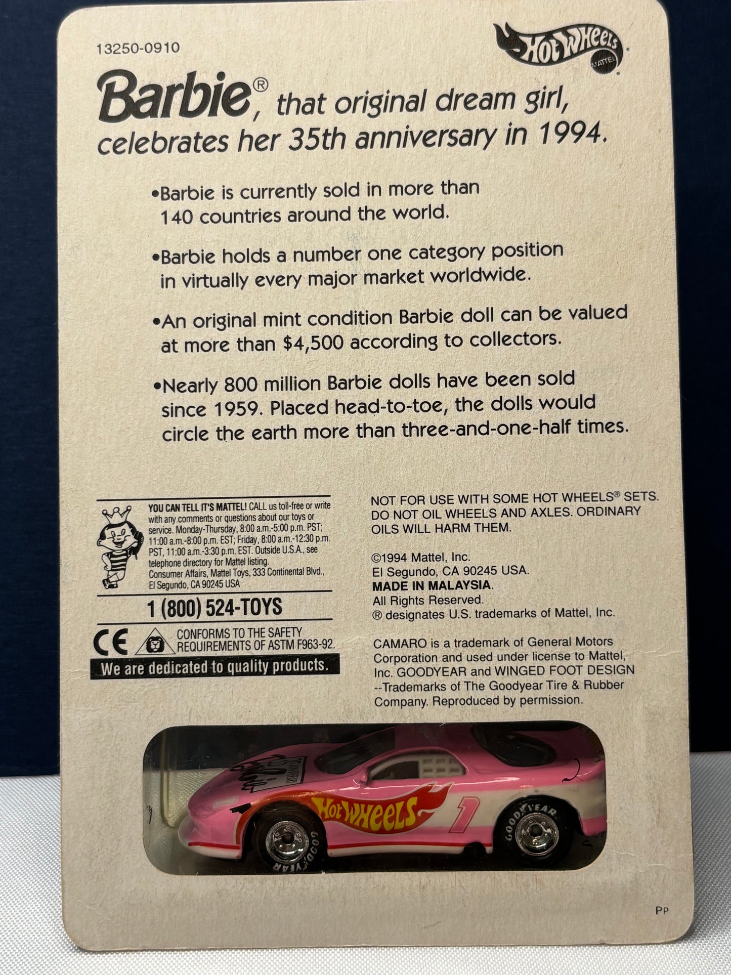 Camaro Racer: Commemorating 35 years of the Barbie Doll; limited production of 7000 made